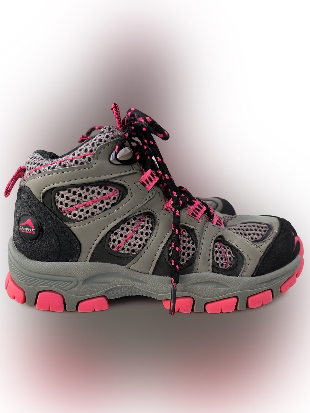 Pacific Mountain Cedar Kids Hiking Boots in Gray Black and Pink Trail Rugged